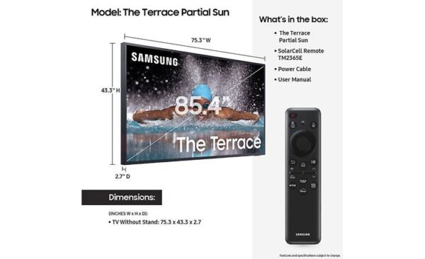 Samsung QN85LST7C “The Terrace” LST7C partial-sun outdoor Smart QLED 4K UHD TV with HDR (85″) - Image 9